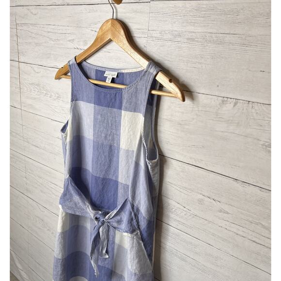 J Jill Dress Womens Size XS Blue & White Love Linen Gingham 100% Linen Tie - Picture 9 of 16